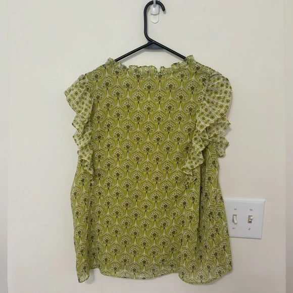 Rachel Zoe Green Smocked Flutter Sleeve Blouse - Picture 2 of 3